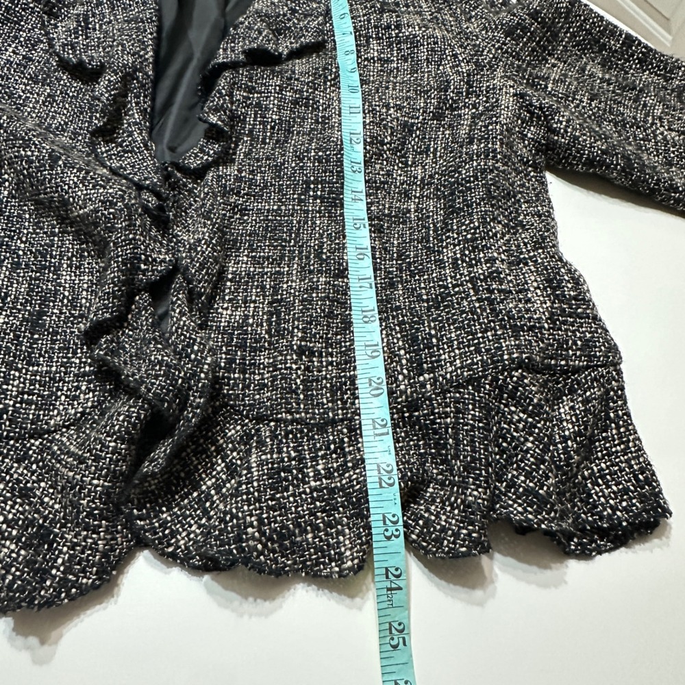 Vintage Coldwater Creek Tweed Ruffle Front Jacket Blazer Womens L Woven Preppy - Picture 9 of 10